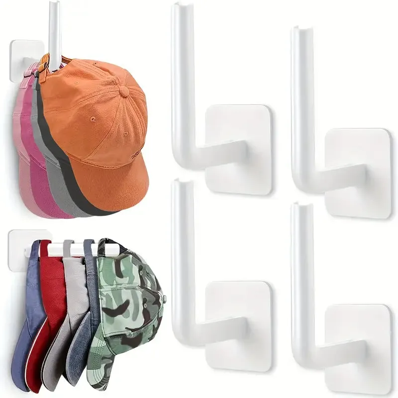4-Pack: Wall Hat Rack, L-Shaped Storage Rack with Strong Adhesive