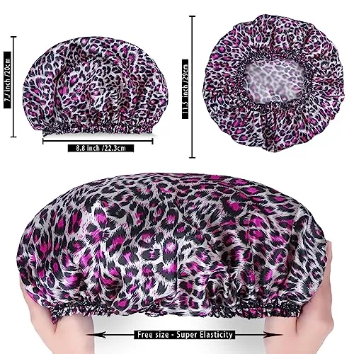 4 PCS Shower Caps for Women, Elastic and Reusable Bath Caps, Double Waterproof Layers Shower Cap, Bathing Shower Caps, Environmental Protection Hair Bath Hat - Printed Color