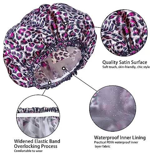 4 PCS Shower Caps for Women, Elastic and Reusable Bath Caps, Double Waterproof Layers Shower Cap, Bathing Shower Caps, Environmental Protection Hair Bath Hat - Printed Color
