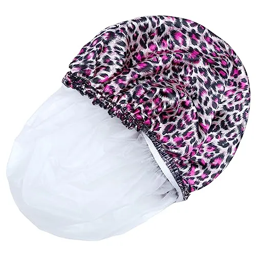4 PCS Shower Caps for Women, Elastic and Reusable Bath Caps, Double Waterproof Layers Shower Cap, Bathing Shower Caps, Environmental Protection Hair Bath Hat - Printed Color