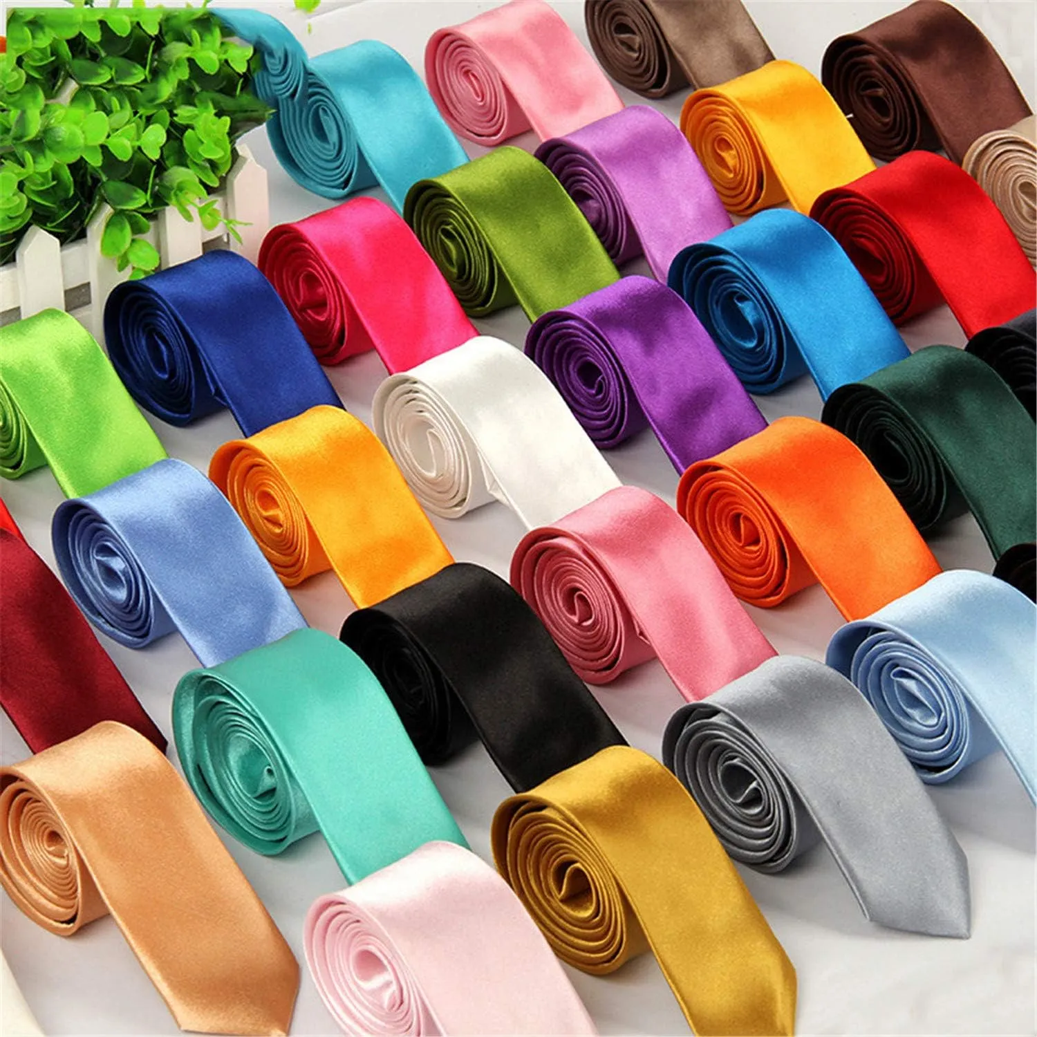 Andongnywell Men's and Women's Classic Solid Color Slim Tie Neckties Skinny Woven Ties Multicoloured Necktie
