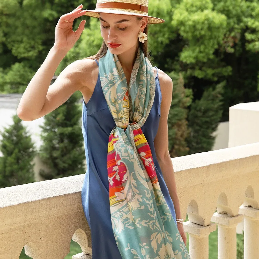 Anyyou 100% Mulberry Silk Pastel Blue Long Scarf Luxury Brand Women Beach Shawl Wear Swimwear Pashimina Face Shield Foulard