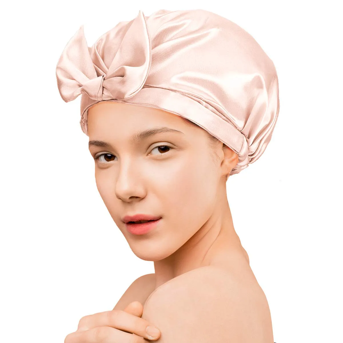 Auban Shower Cap Reusable,Ribbon Bow Bath Cap Oversized Large Design with Waterproof Exterior for All Hair Lengths,Great for Girls Spa Home Use,Hotel and Hair Salon (Blue Triangle)