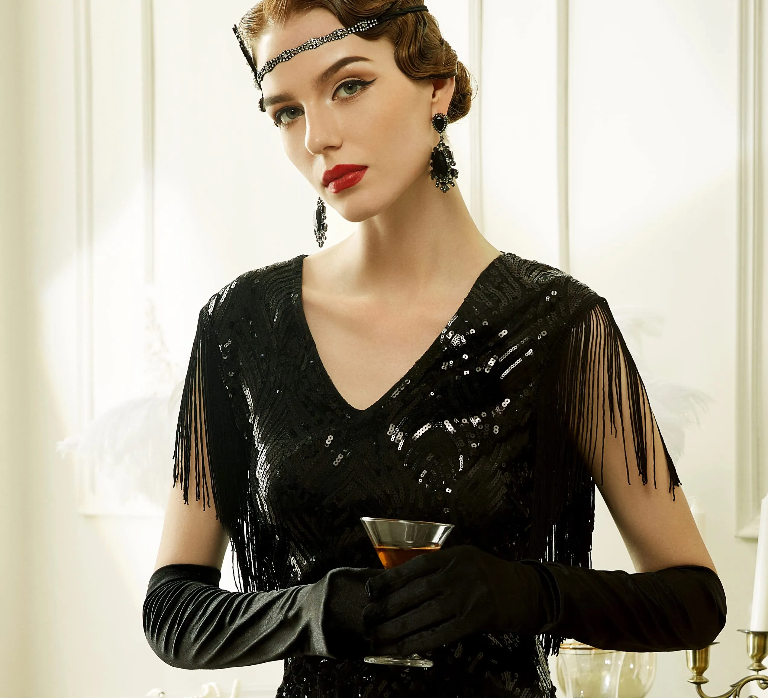 BABEYOND Long Opera Party 1920s Satin Tea Party Gloves Costume Stretchy Adult Size Elbow Length
