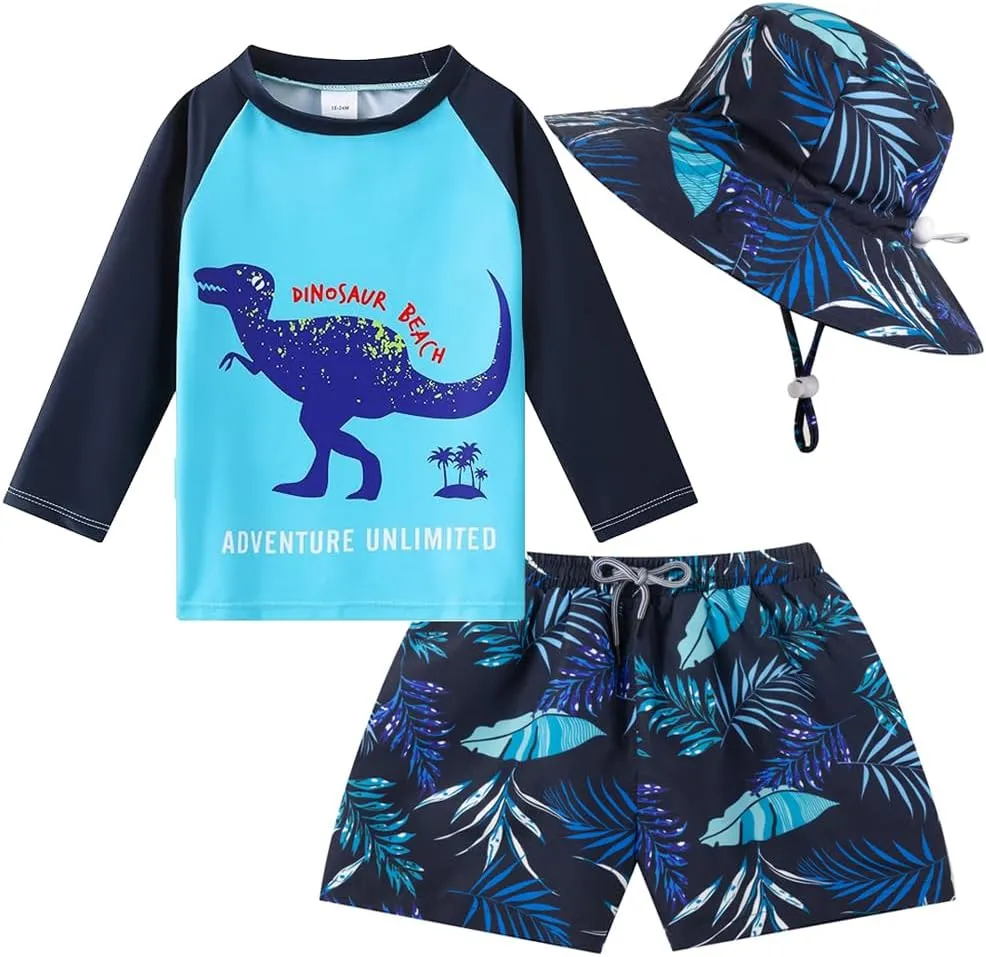 Baby Toddler Boys UPF 50  Rashguard Set Swimsuit with Sun Hat Bathing Suit Swimwear for Beach Pool Sun Protection