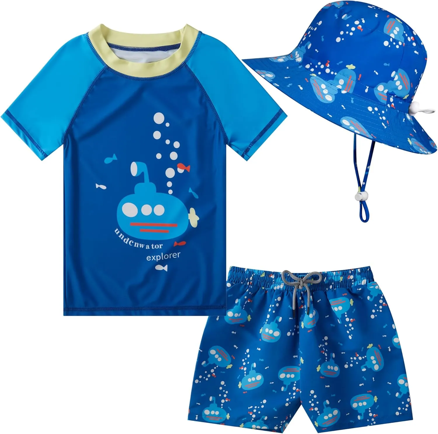 Baby Toddler Boys UPF 50  Rashguard Set Swimsuit with Sun Hat Bathing Suit Swimwear for Beach Pool Sun Protection