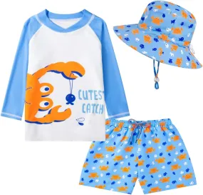 Baby Toddler Boys UPF 50  Rashguard Set Swimsuit with Sun Hat Bathing Suit Swimwear for Beach Pool Sun Protection