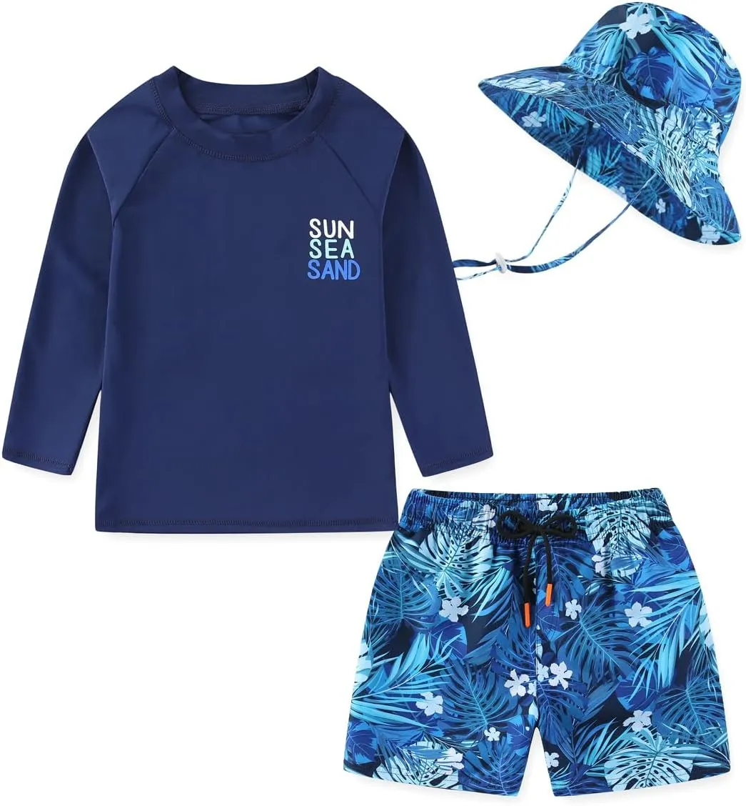 Baby Toddler Boys UPF 50  Rashguard Set Swimsuit with Sun Hat Bathing Suit Swimwear for Beach Pool Sun Protection