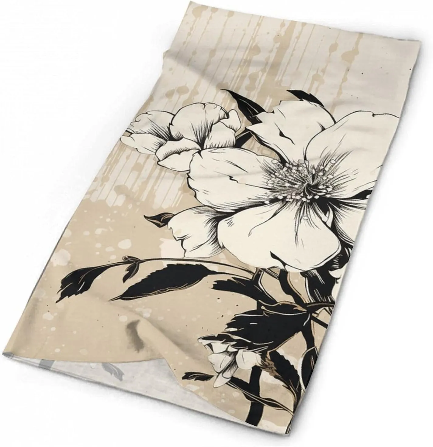Beige Floral Pattern Face Mask for Cold Weather Neck Gaiter Scarf Windproof Bandana for Men Women Elastic Balaclava Headbands for Motorcycle Cycling Riding Skiing Party