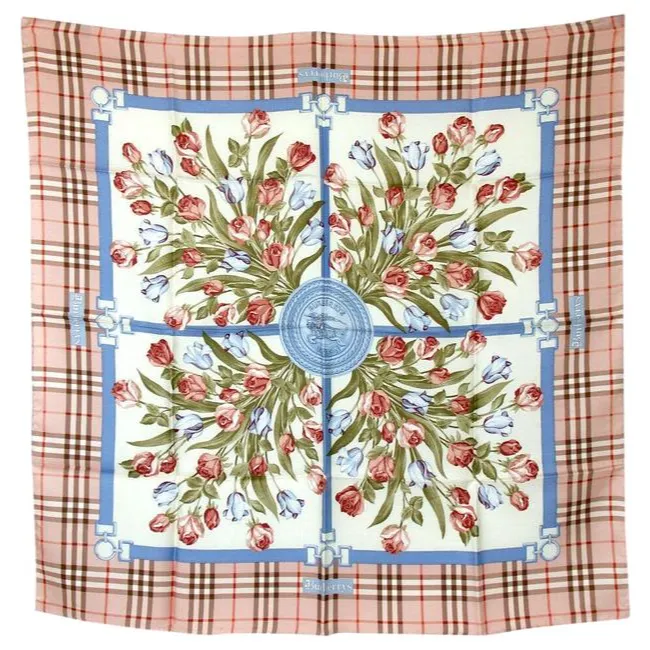 Burberry Nova Check Floral Print Silk Scarf