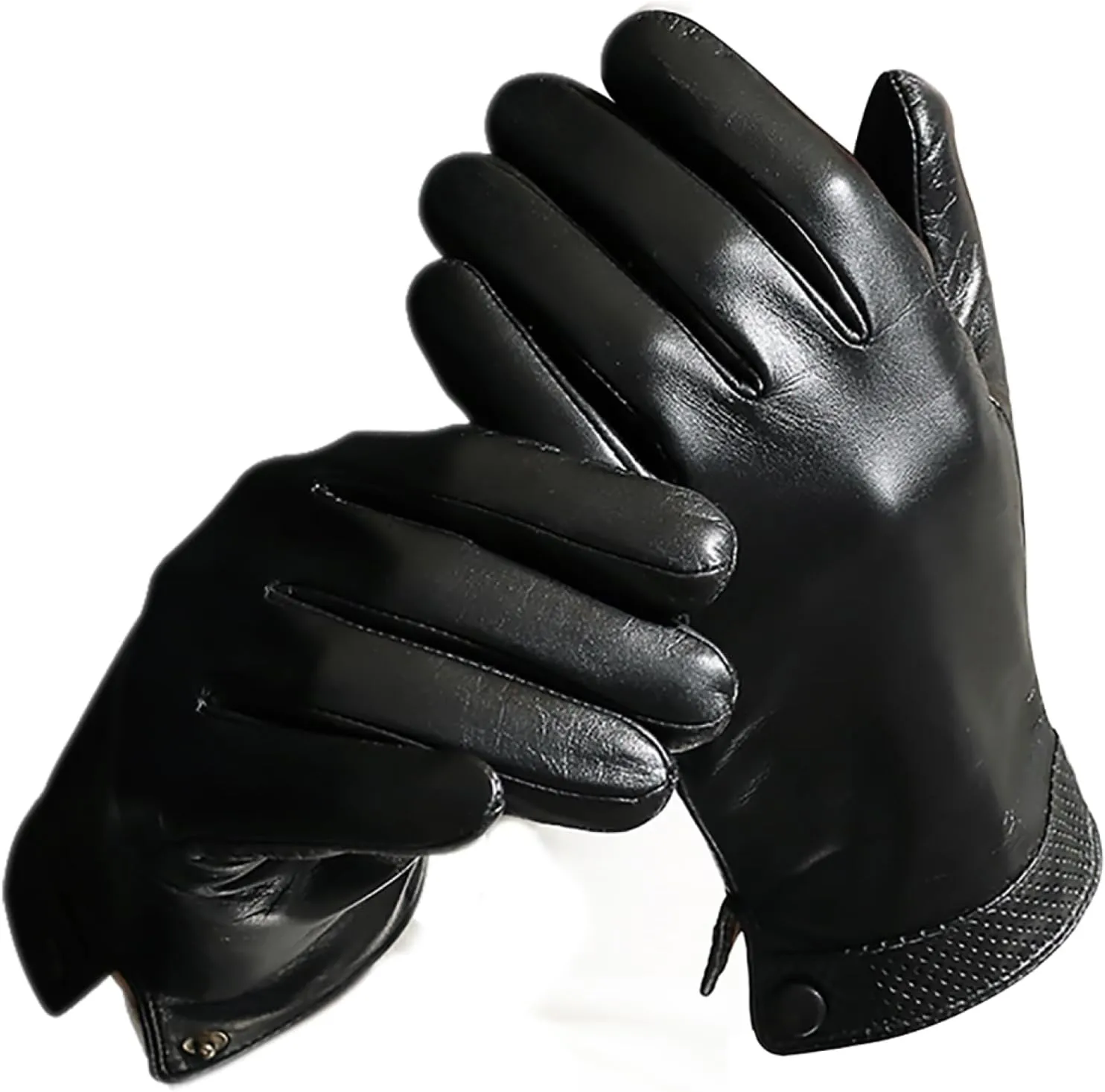 CAKERS Men Sheepskin Leather Touchscreen Gloves|Windproof Driving Gloves with Warm Fleece Lining|Trendy Gloves for Outdoor
