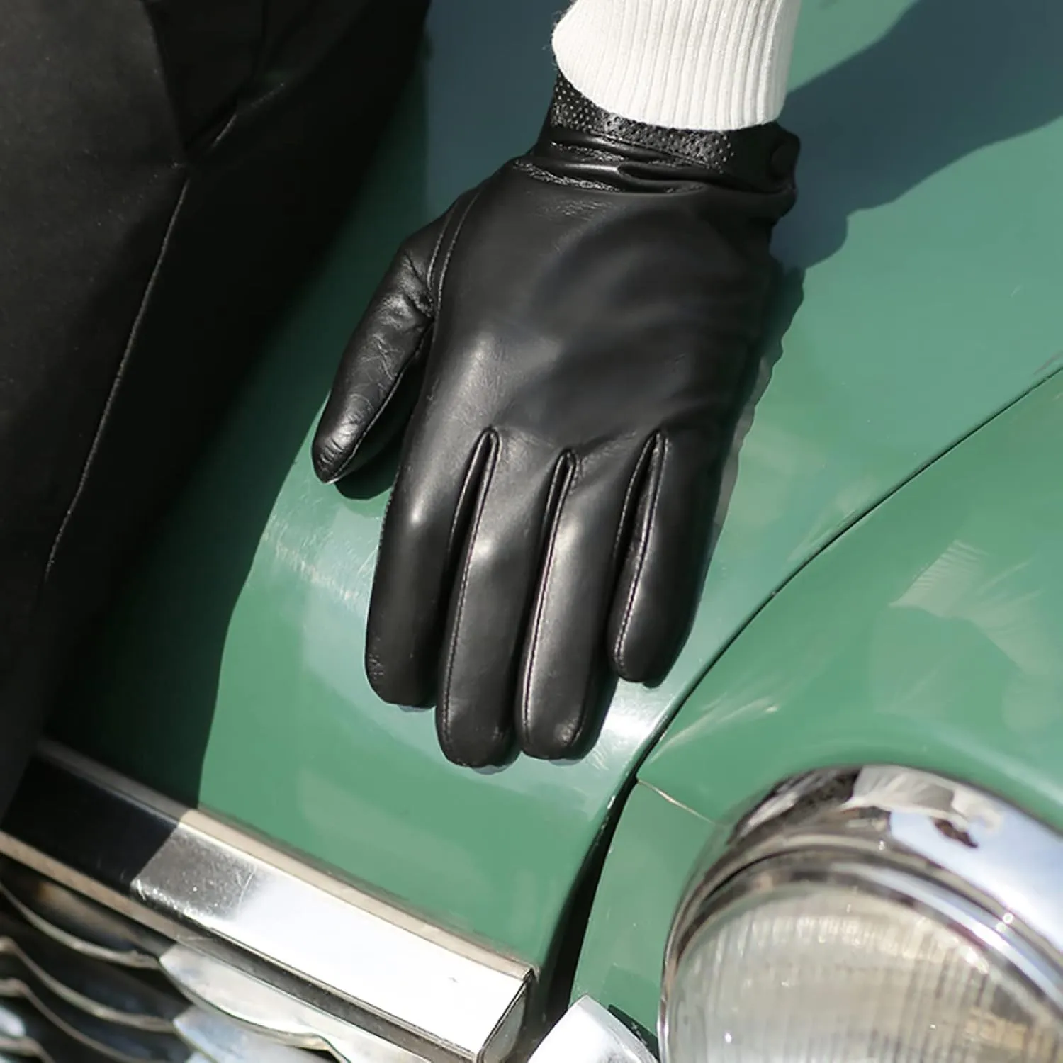 CAKERS Men Sheepskin Leather Touchscreen Gloves|Windproof Driving Gloves with Warm Fleece Lining|Trendy Gloves for Outdoor
