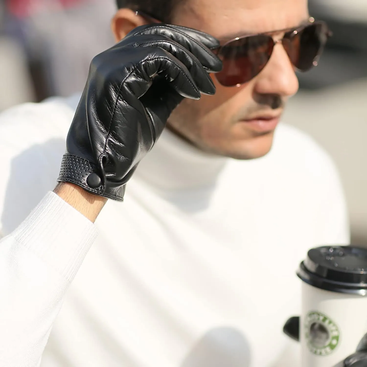 CAKERS Men Sheepskin Leather Touchscreen Gloves|Windproof Driving Gloves with Warm Fleece Lining|Trendy Gloves for Outdoor