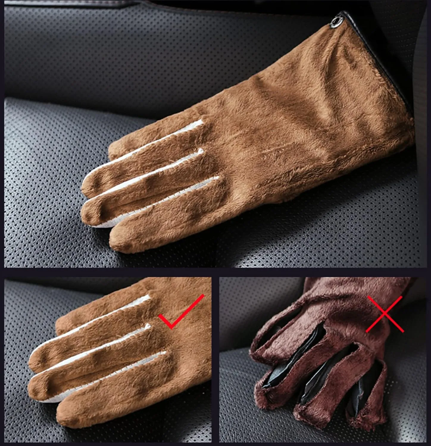 CAKERS Men Sheepskin Leather Touchscreen Gloves|Windproof Driving Gloves with Warm Fleece Lining|Trendy Gloves for Outdoor