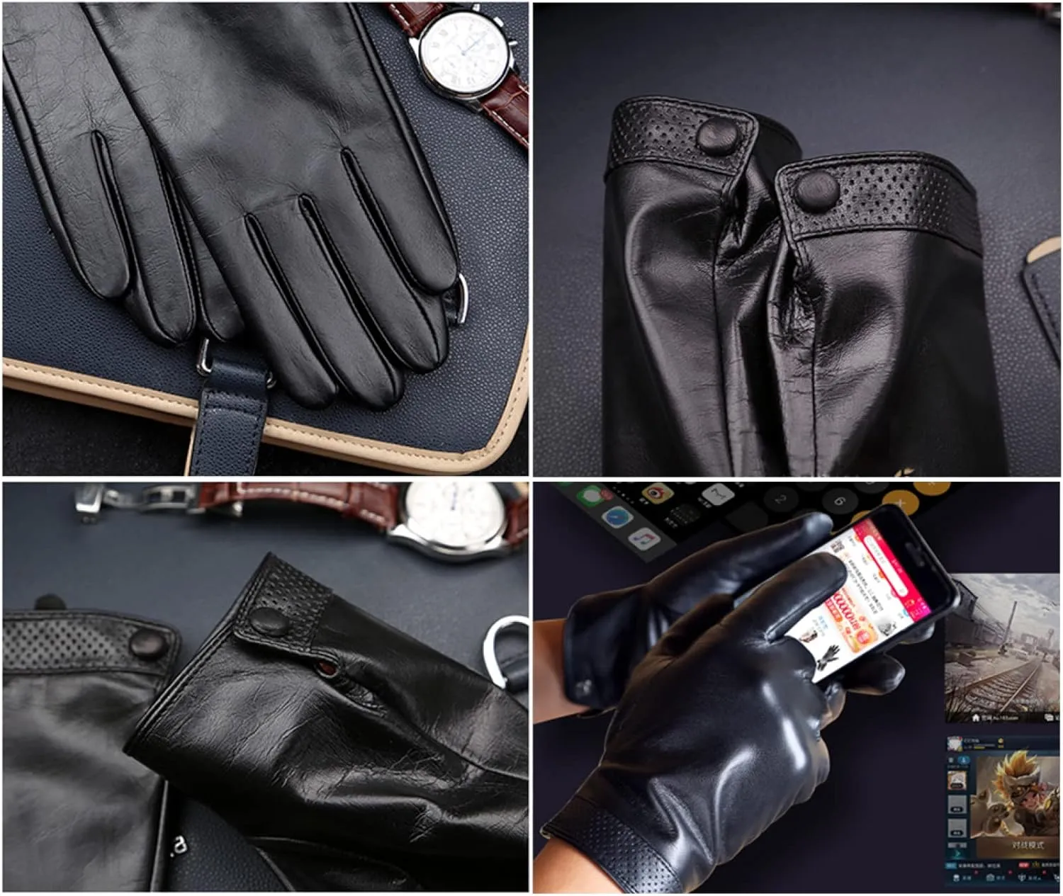 CAKERS Men Sheepskin Leather Touchscreen Gloves|Windproof Driving Gloves with Warm Fleece Lining|Trendy Gloves for Outdoor