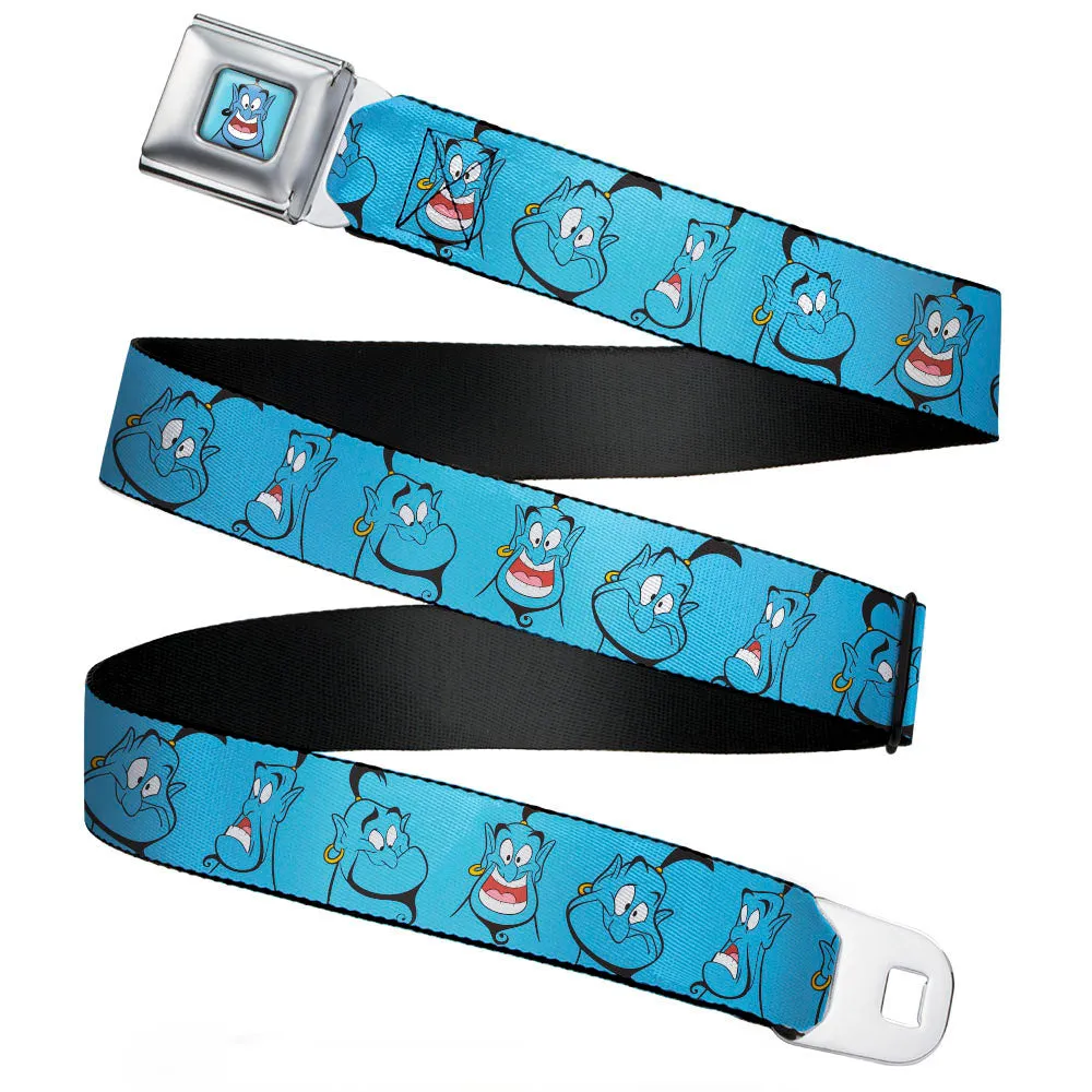 Classic Aladdin Genie Smiling Expression Full Color Blue Seatbelt Belt - Classic Aladdin Genie 4-Expressions Blues Webbing