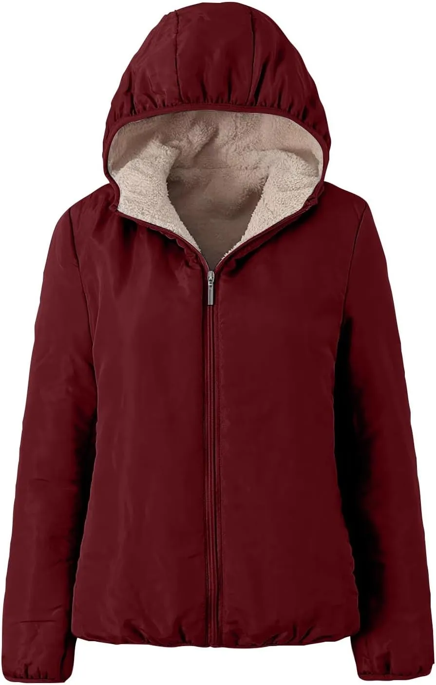 COTECRAM Women's 2023 Winter Warm Sherpa Lined Coat Fashion Plus Size Fleece Jackets Zip Up Hoodies Plush Sweatshirt Outwear