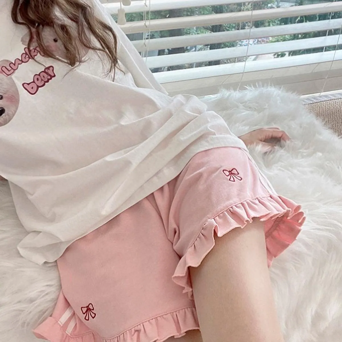 Cute Bows Pastel Pink Softie Shorts