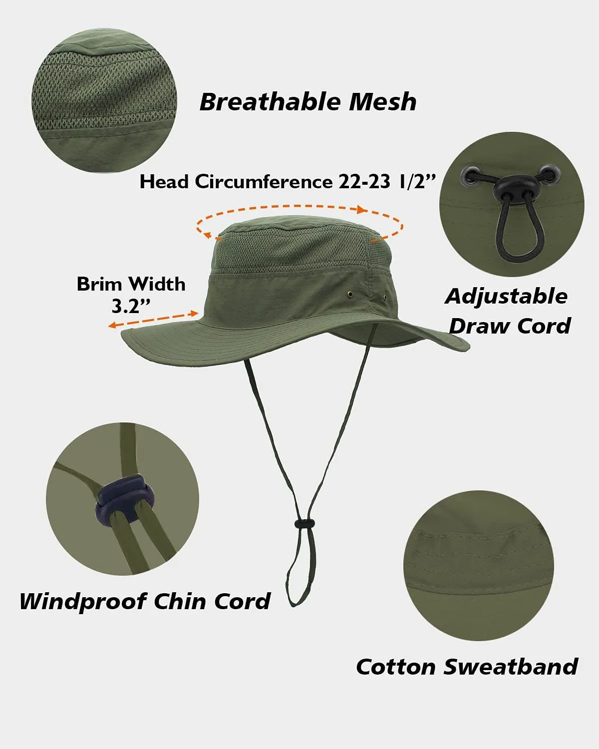 Duakrs Unisex Wide Brim Sun Hat,Outdoor UPF 50  Waterproof Boonie Hat Summer UV Protection Sun Caps
