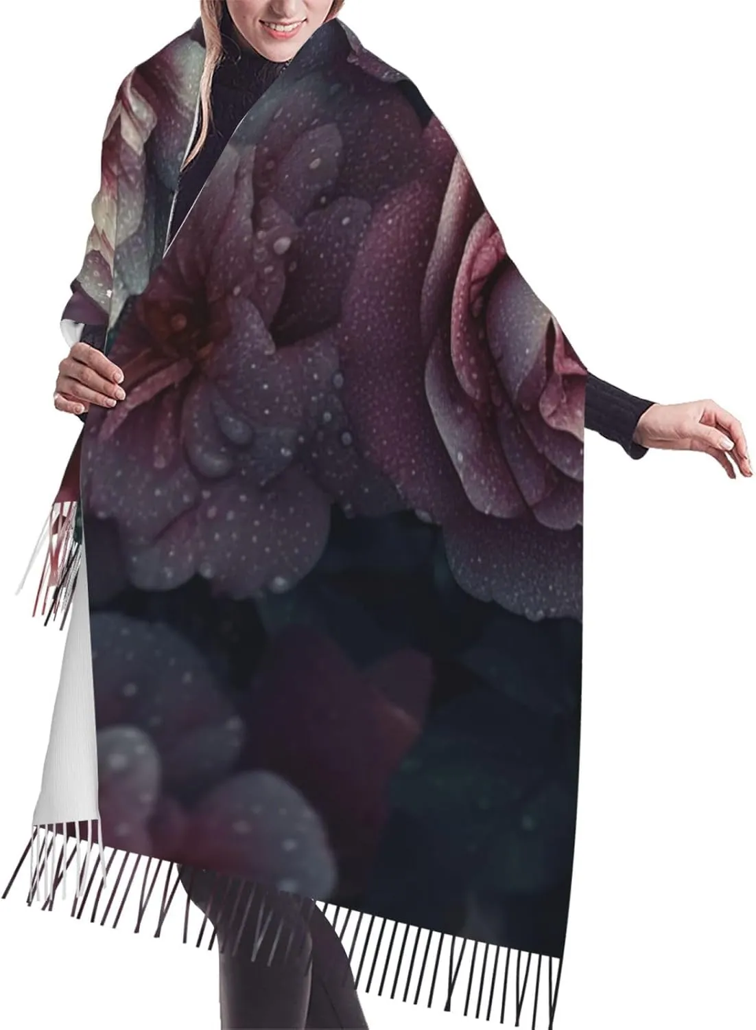 floral Women's Scarf Warm Soft Shawl Wrap Scarf Fall Winter Fashion Tassel Scarf Oversized Scarves Blanket for Men Women