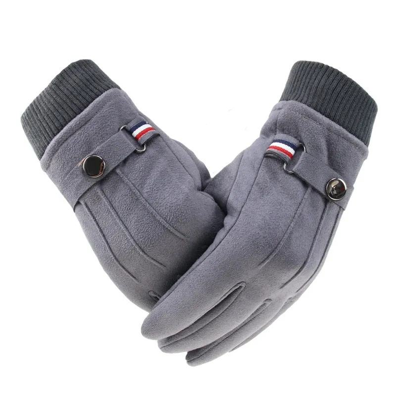 Gloves Suede Split Finger Gloves Outdoor Buckle Male Touch Screen Mittens