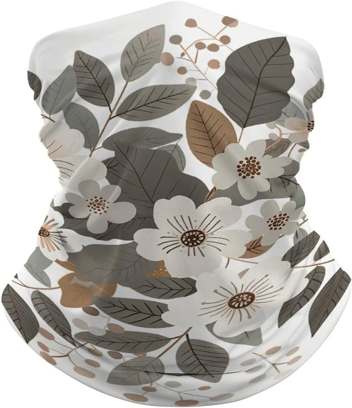 Gray Pastel Flowers Neck Gaiter Winter Face Mask for Men Women Scarf Face Cover Breathable Balaclava Running Bandana