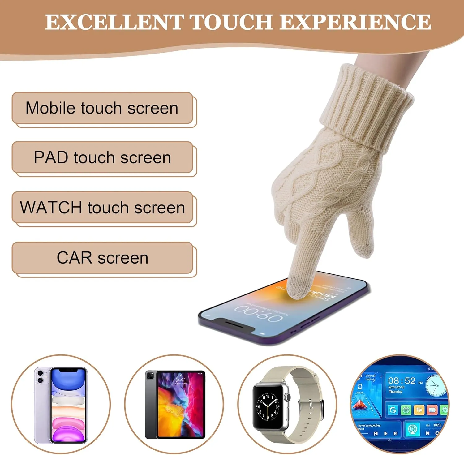 Hat Gloves Scarf Set Women Winter Knit Beanie Hat Touchscreen Gloves Long Scarve 3 in 1 Set Gift for Women Girls