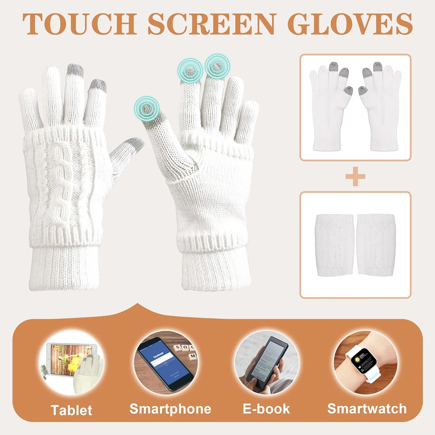 Hat Gloves Scarf Set Women Winter Knit Beanie Hat Touchscreen Gloves Long Scarve 3 in 1 Set Gift for Women Girls