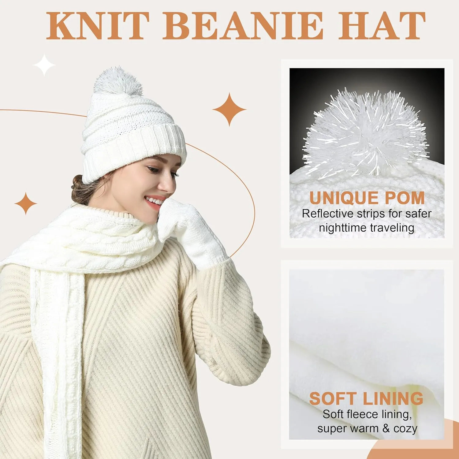 Hat Gloves Scarf Set Women Winter Knit Beanie Hat Touchscreen Gloves Long Scarve 3 in 1 Set Gift for Women Girls