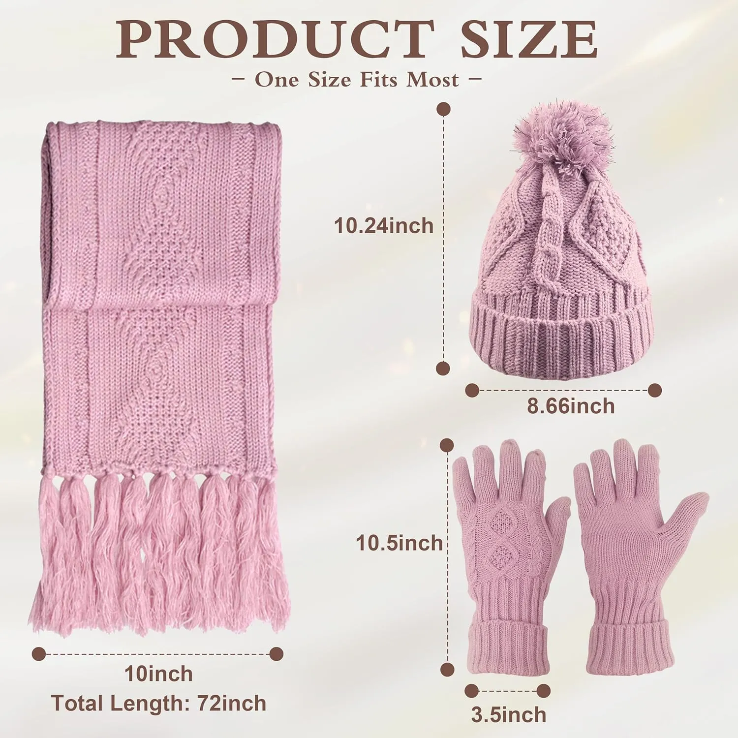 Hat Gloves Scarf Set Women Winter Knit Beanie Hat Touchscreen Gloves Long Scarve 3 in 1 Set Gift for Women Girls