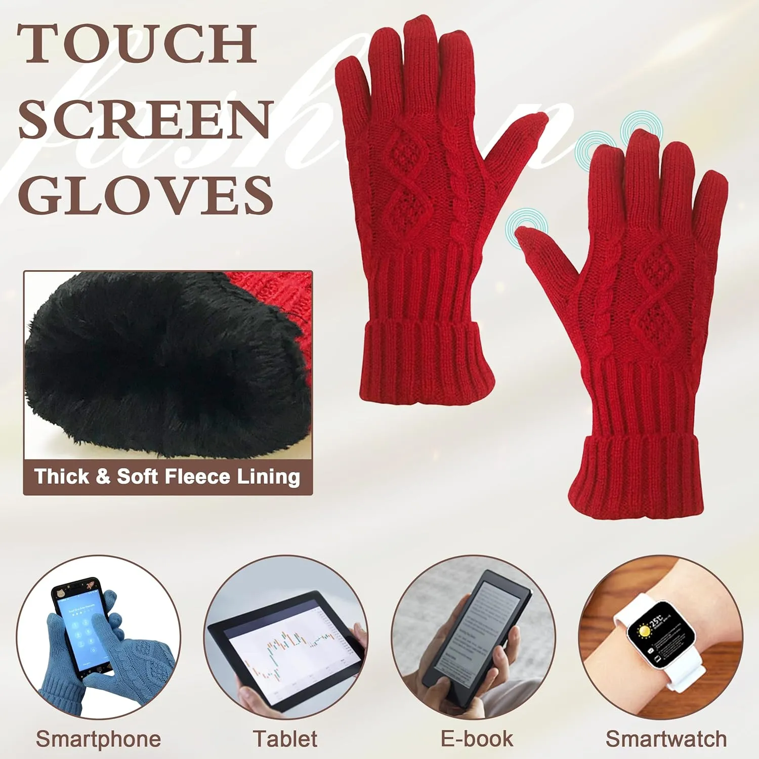 Hat Gloves Scarf Set Women Winter Knit Beanie Hat Touchscreen Gloves Long Scarve 3 in 1 Set Gift for Women Girls