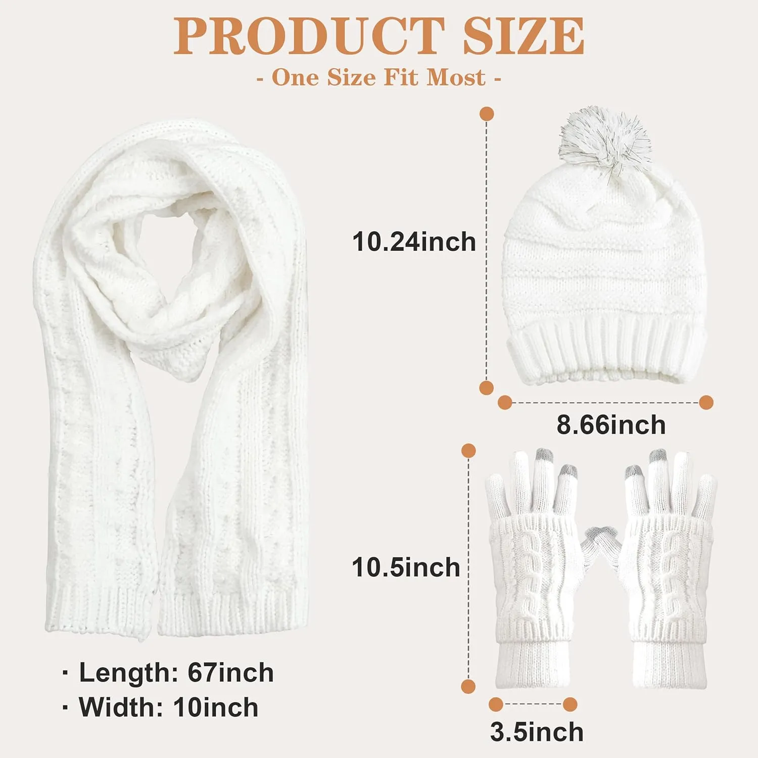 Hat Gloves Scarf Set Women Winter Knit Beanie Hat Touchscreen Gloves Long Scarve 3 in 1 Set Gift for Women Girls