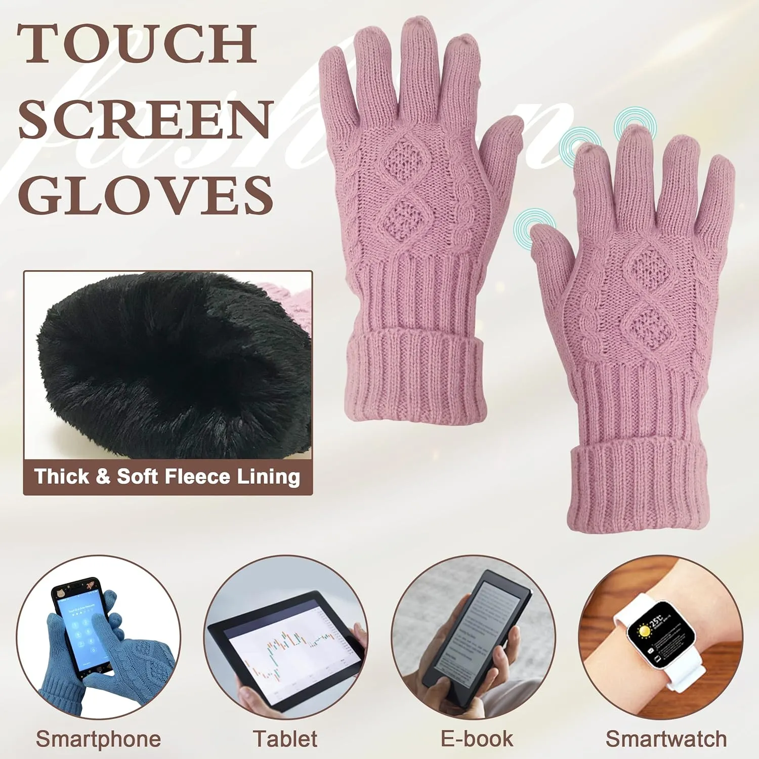 Hat Gloves Scarf Set Women Winter Knit Beanie Hat Touchscreen Gloves Long Scarve 3 in 1 Set Gift for Women Girls