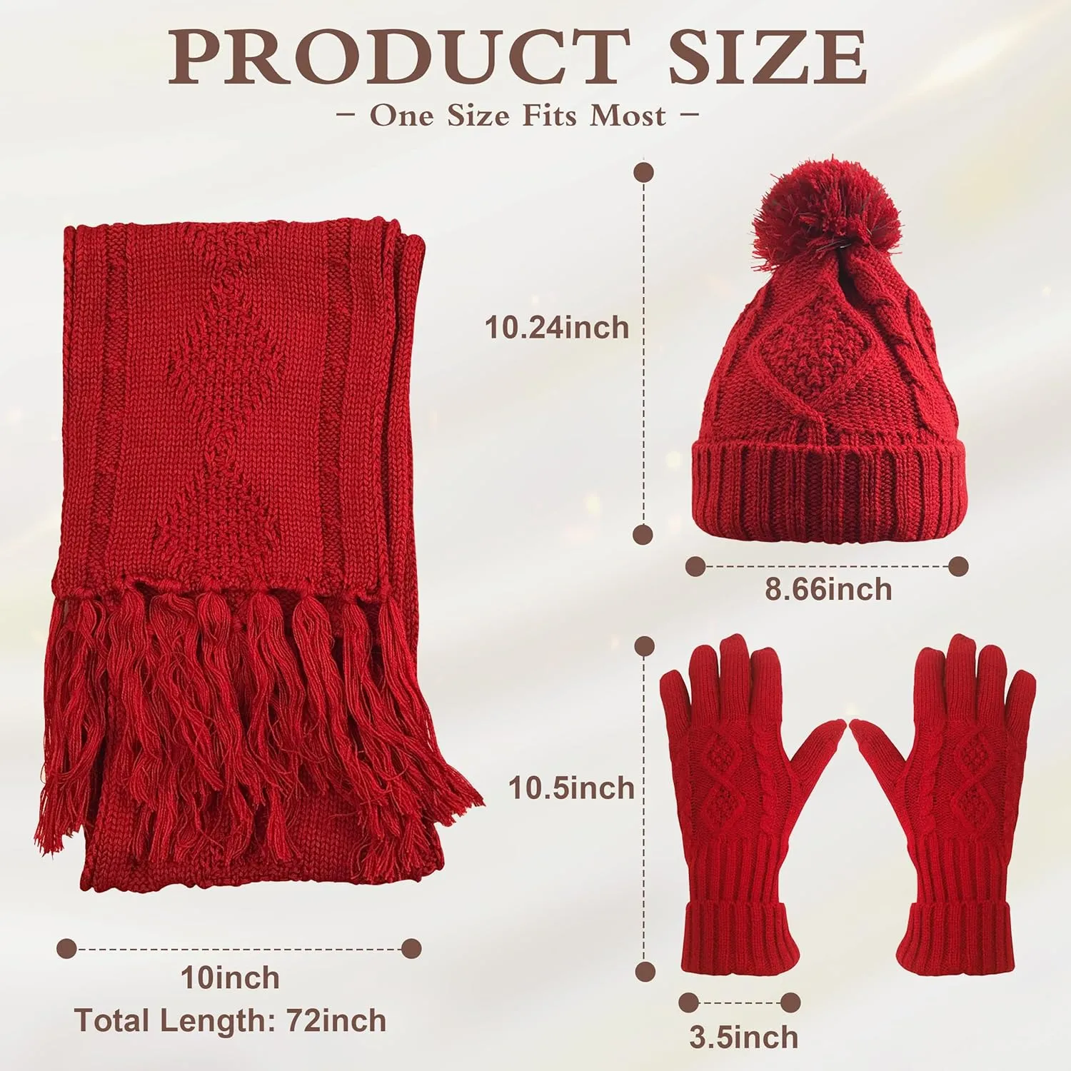 Hat Gloves Scarf Set Women Winter Knit Beanie Hat Touchscreen Gloves Long Scarve 3 in 1 Set Gift for Women Girls