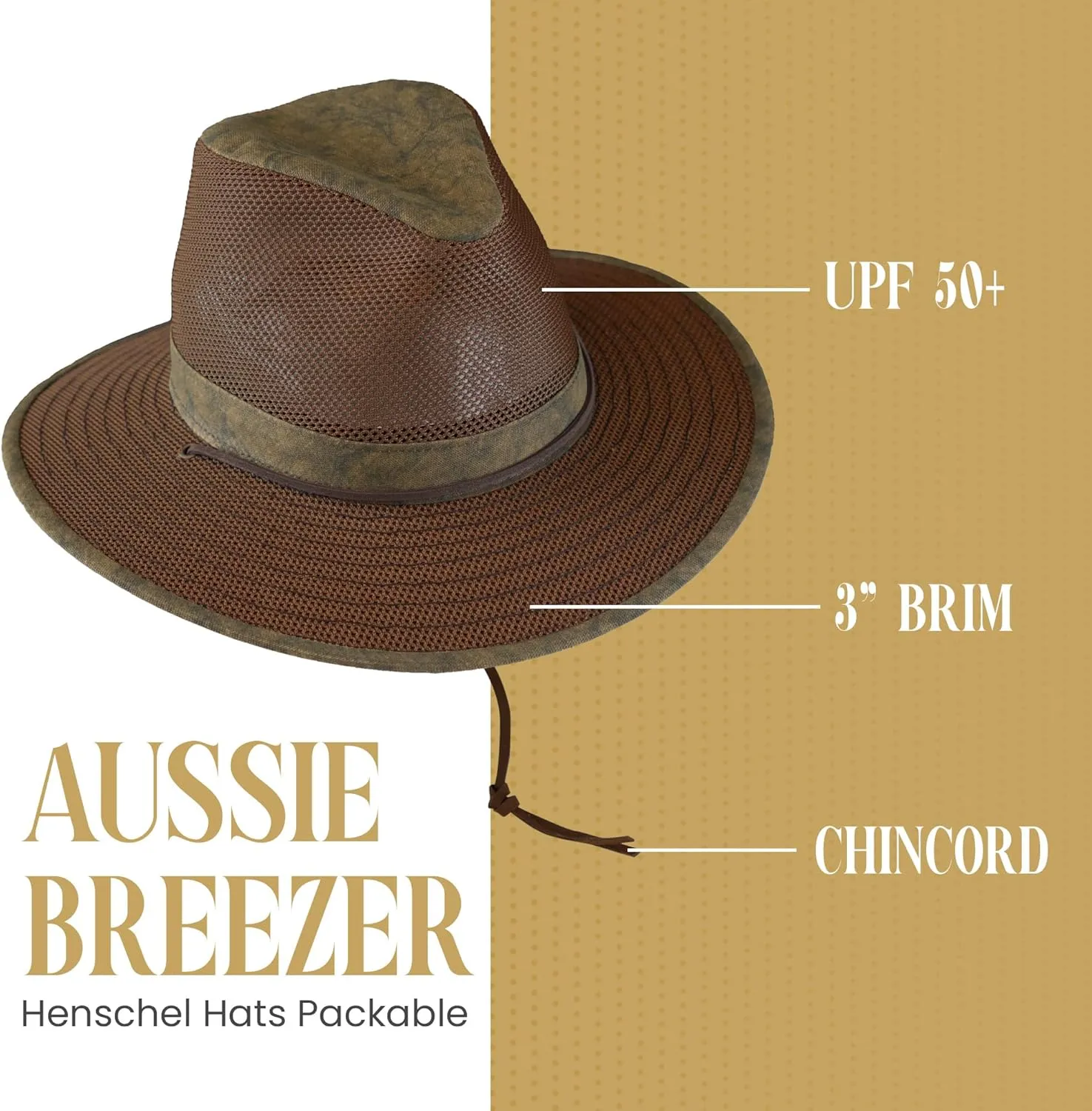 Henschel Aussie Mesh Breezer Hat - Packable Sun Protection for Outdoor Activities. Ideal for Hiking, Fishing & Camping.