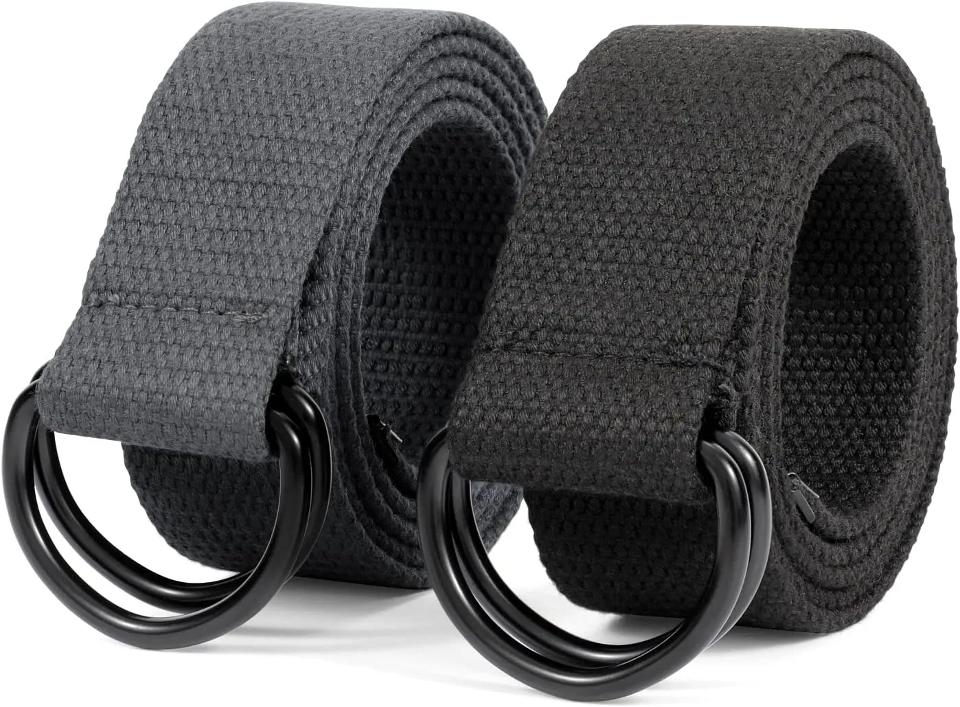 JASGOOD Men Canvas Belt Web Fabric Casual Belt with Black Double D-ring 1 1/2" Wide Set of 2
