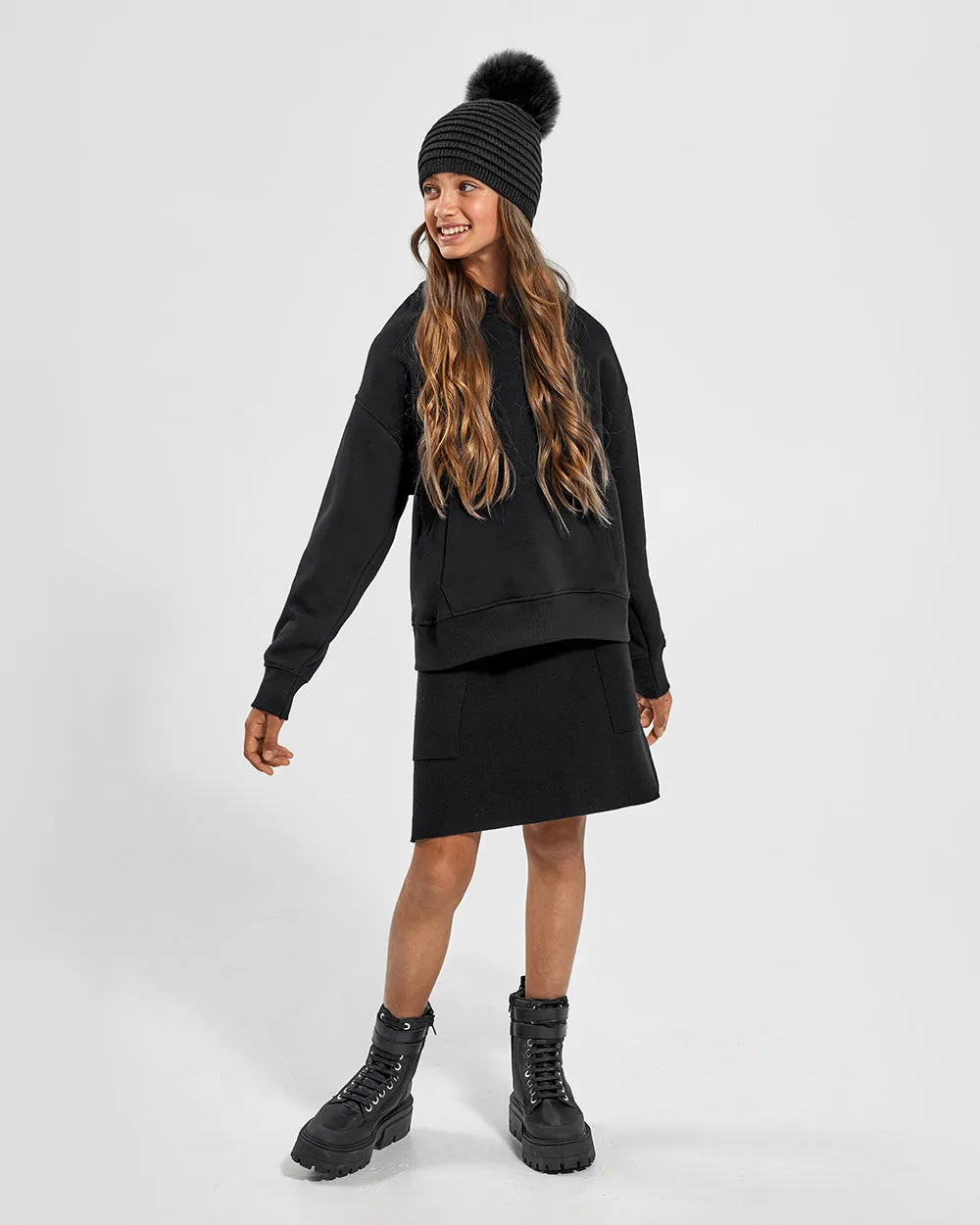 Kids (6-14 Years) Ribbed Hat with Oversized Fur Pompon