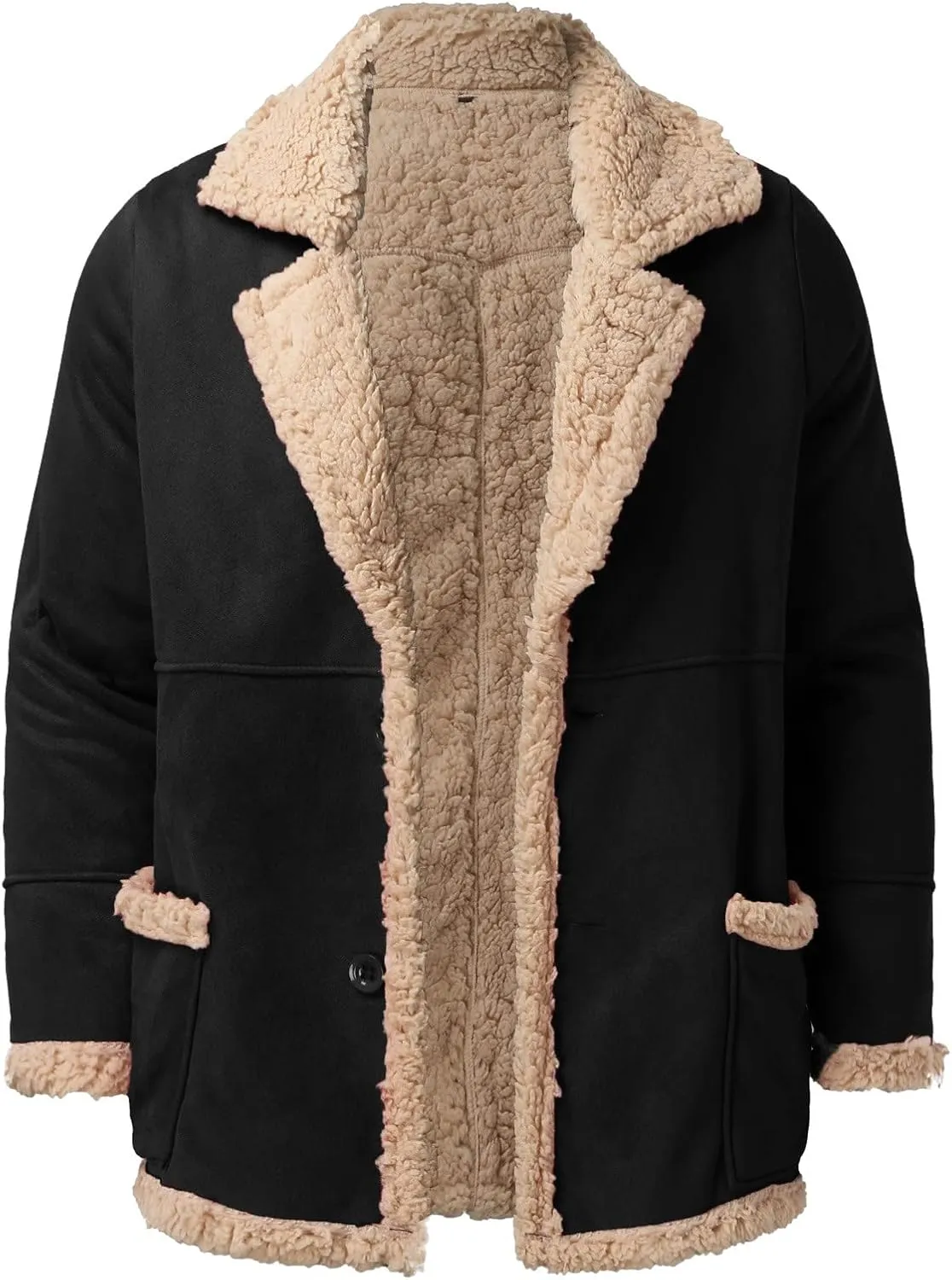 LCMTWX Jackets for Men Winter Outerwear Single-breasted Solid Color Lapel Long Sleeve Coat Cardigan Plush Long Coat Mens