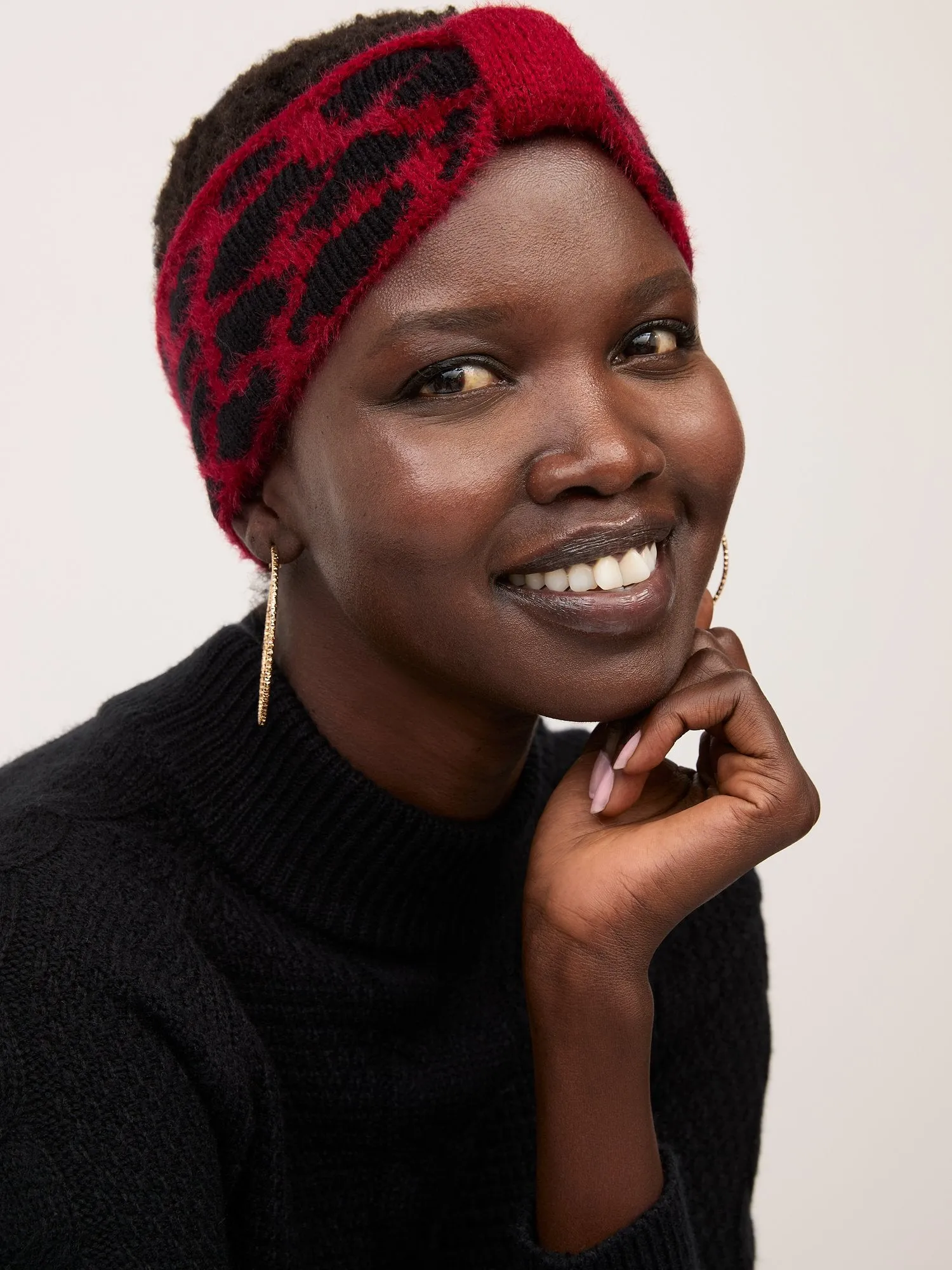 Leopard-Print Knotted-Front Knit Headband