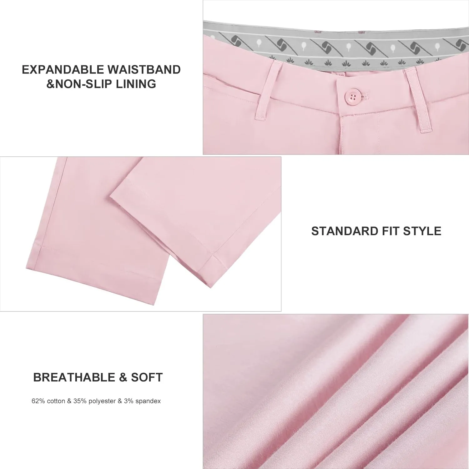 Lesmart Men Golf Pants Expandable Waistband Stretch Breathable Relaxed Fit with Pockets