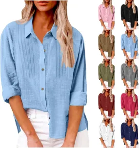 Linen Button-Front Top for Women - Cool & Airy Short Sleeve Shirt, Moisture-Wicking, Multiple Neutral Colors