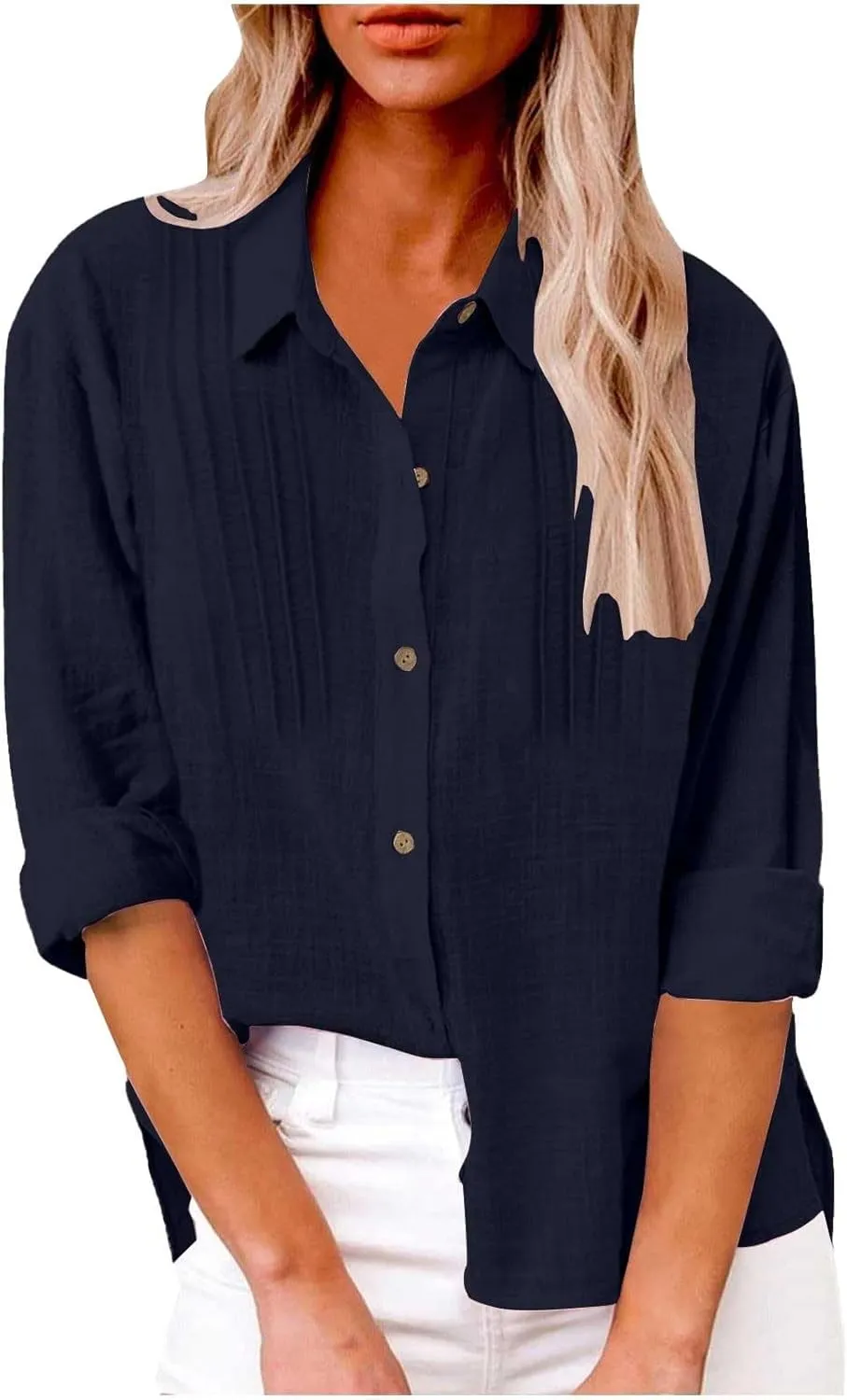 Linen Button-Front Top for Women - Cool & Airy Short Sleeve Shirt, Moisture-Wicking, Multiple Neutral Colors