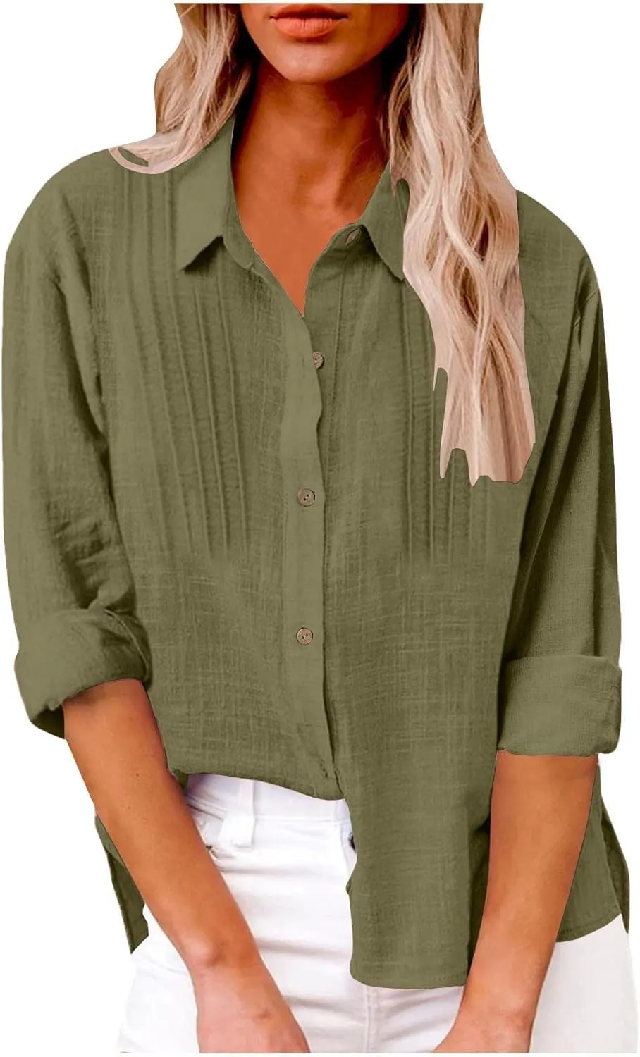 Linen Button-Front Top for Women - Cool & Airy Short Sleeve Shirt, Moisture-Wicking, Multiple Neutral Colors
