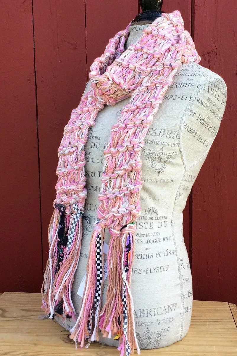 Luxe Pink Tweed Scarf w/Fringe