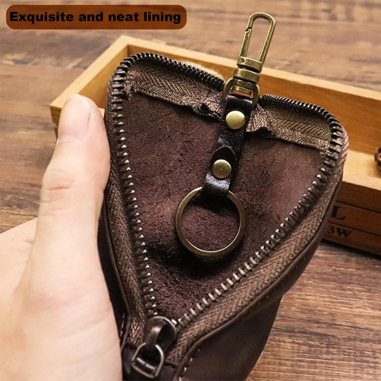 Medieval Leather Zipper Coin Pouch - Genuine Cowhide, Handcrafted，Coin Organizer, Change Holder，Keychain Coin Purse for Men & Women (Black)