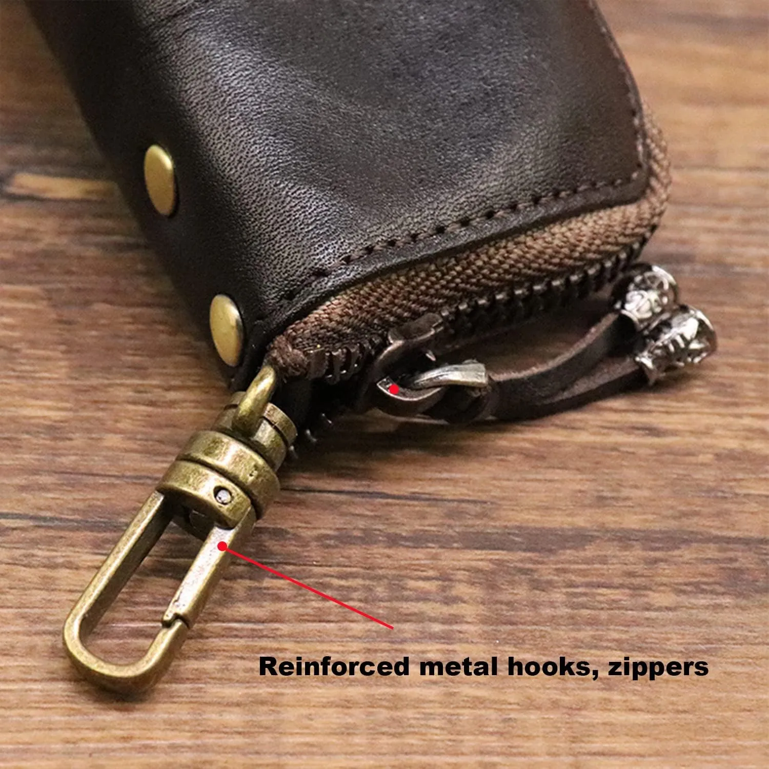 Medieval Leather Zipper Coin Pouch - Genuine Cowhide, Handcrafted，Coin Organizer, Change Holder，Keychain Coin Purse for Men & Women (Brown)