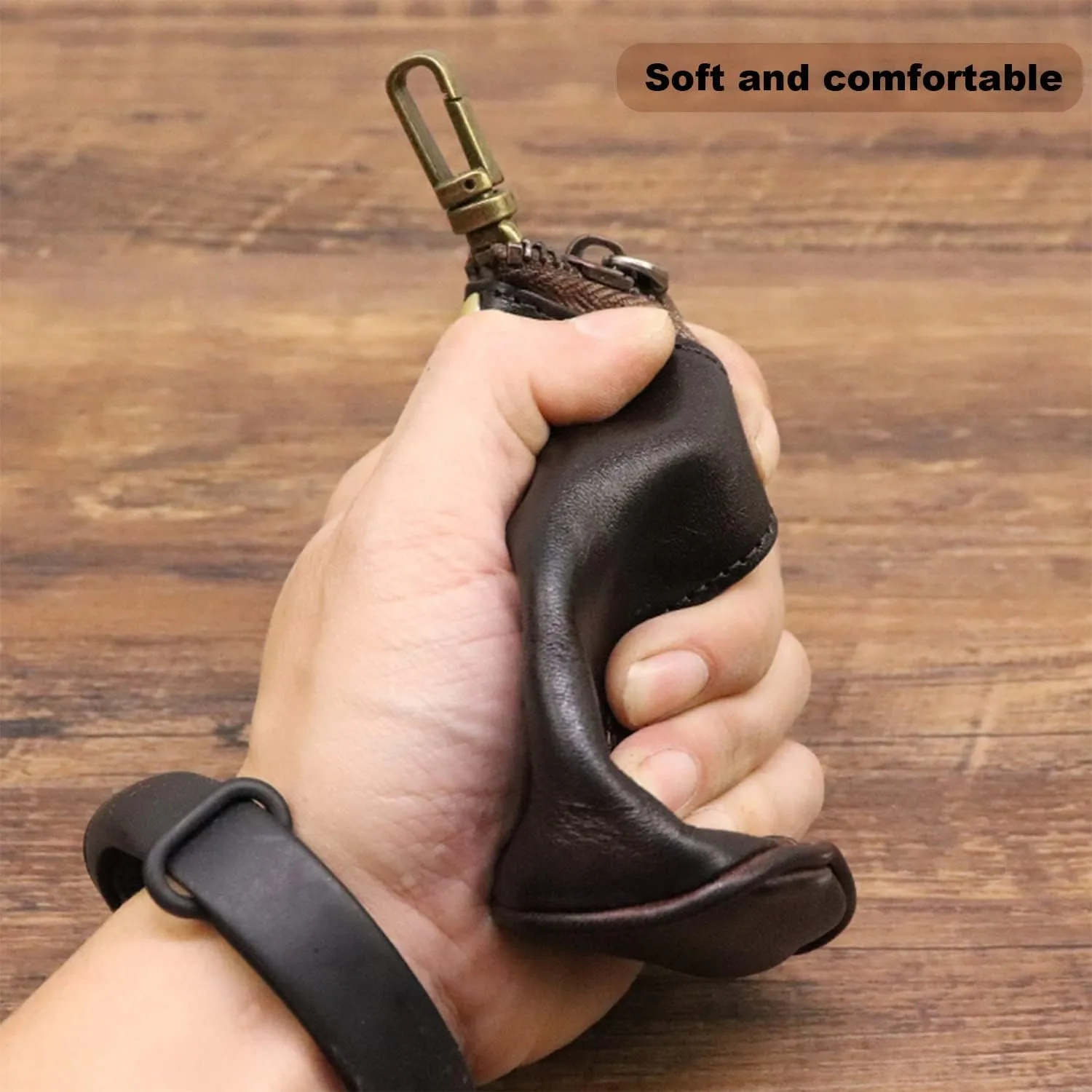 Medieval Leather Zipper Coin Pouch - Genuine Cowhide, Handcrafted，Coin Organizer, Change Holder，Keychain Coin Purse for Men & Women (Brown)