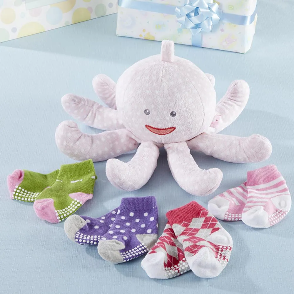 Mrs. Sock T. Pus Plush Octopus with 4 Pairs of Socks (Pink)