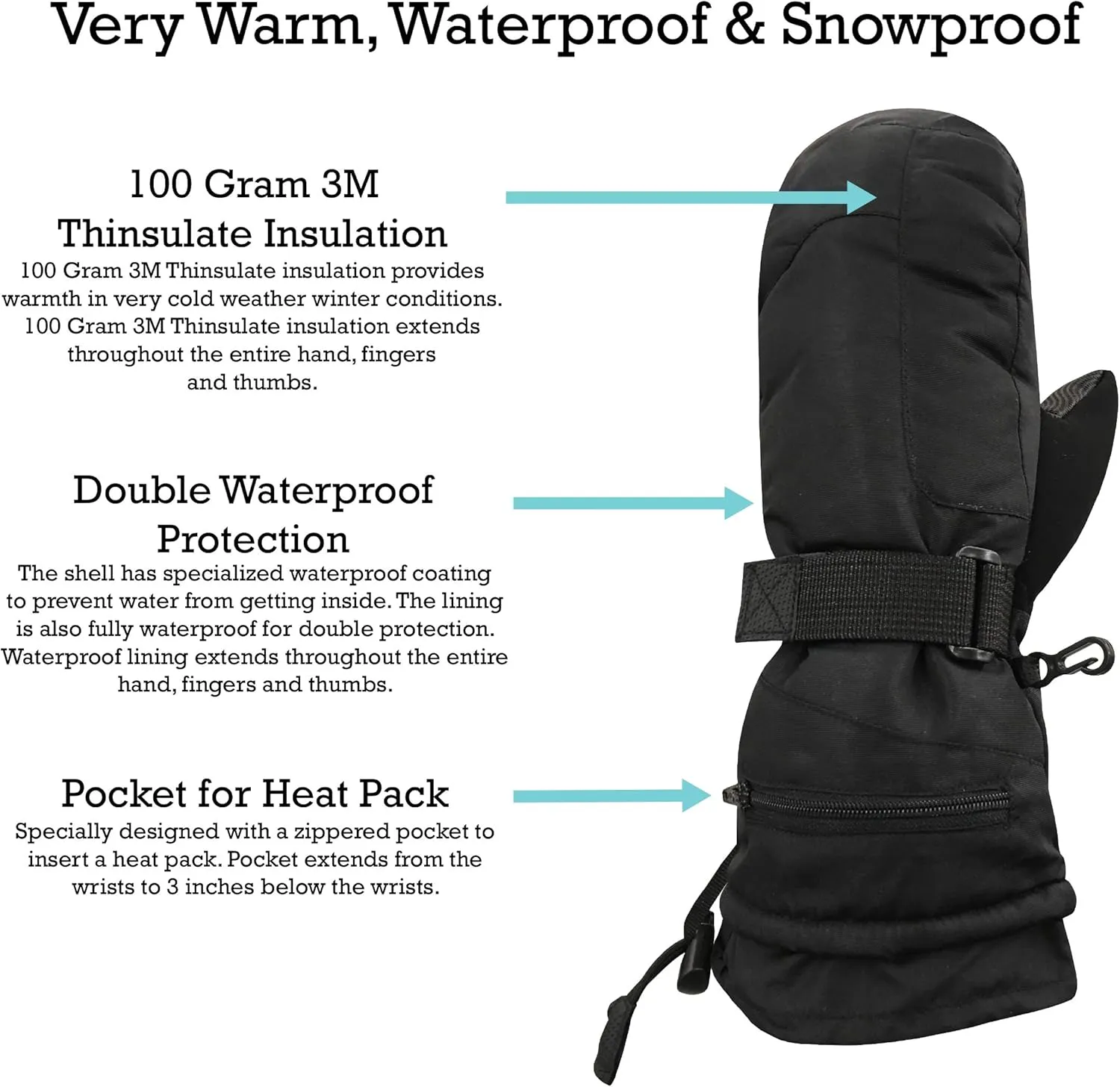 N'Ice Caps Men & Women Mittens Waterproof Snow Gloves 100 Gram Thinsulate Extreme Cold Weather