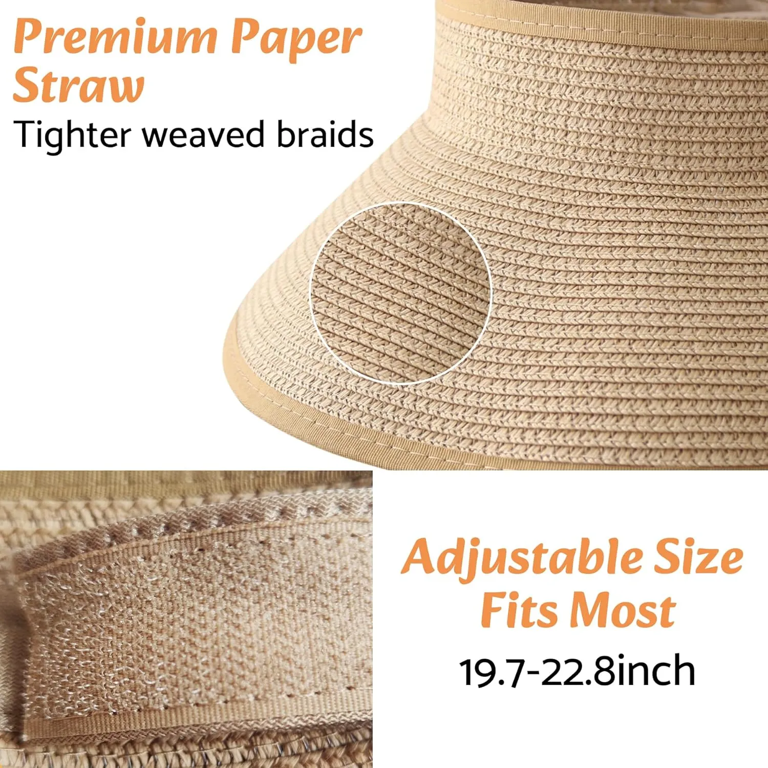 NPQQUAN Sun Visor Hats for Women Wide Brim Ponytail Straw Beach Hat Packable Foldable UPF 50  Floppy Travel Hats